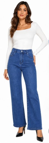 Spodnie damskie jeansy wide leg push-up szerokie nogawki