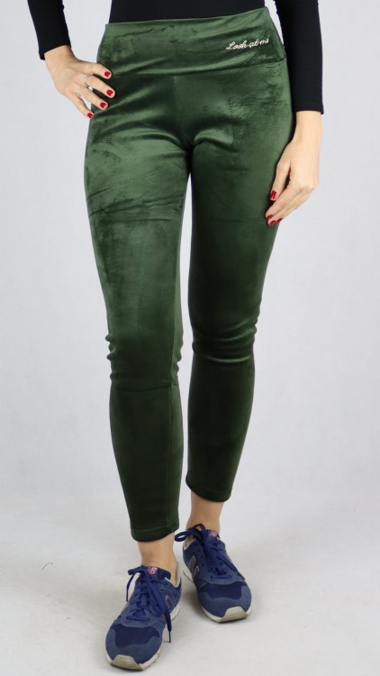 Legginsy welurowe ocieplane futerkiem zielone
