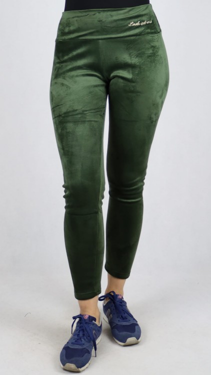 Legginsy welurowe ocieplane futerkiem zielone
