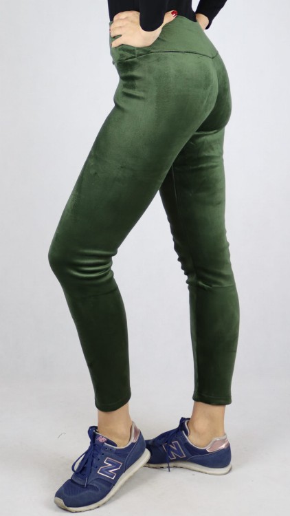 Legginsy welurowe ocieplane futerkiem zielone
