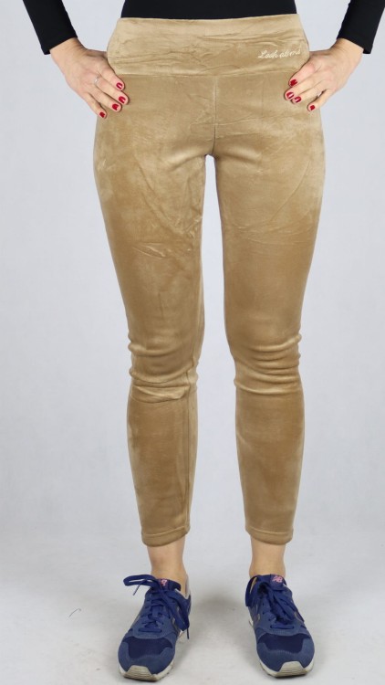 Legginsy welurowe ocieplane futerkiem beżowe