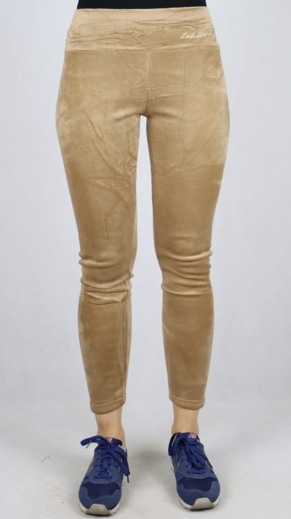 Legginsy welurowe ocieplane futerkiem beżowe