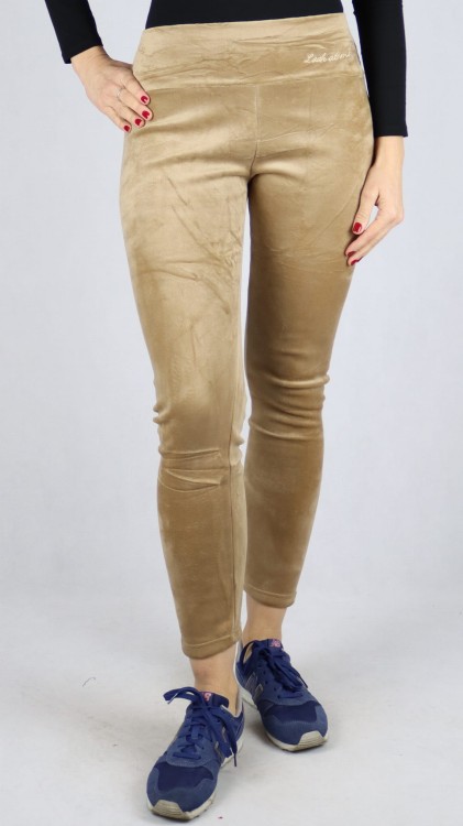 Legginsy welurowe ocieplane futerkiem beżowe