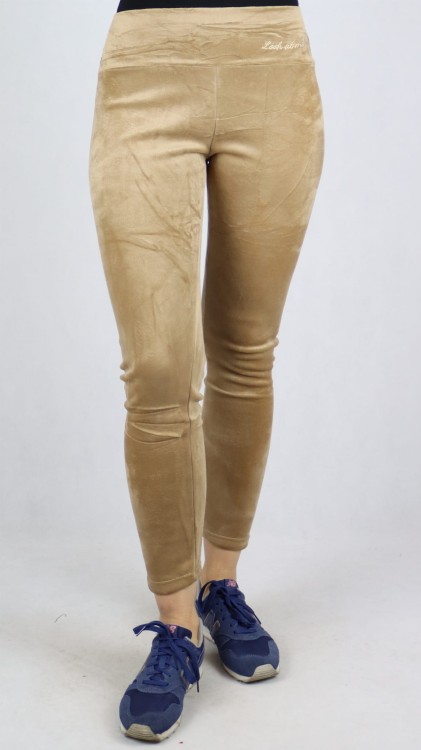 Legginsy welurowe ocieplane futerkiem beżowe