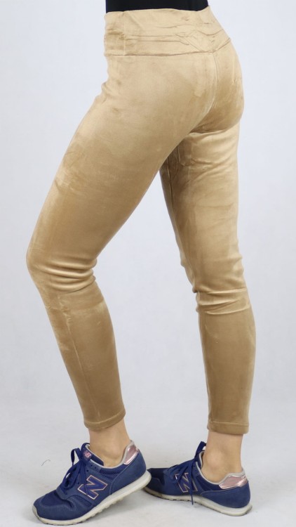 Legginsy welurowe ocieplane futerkiem beżowe