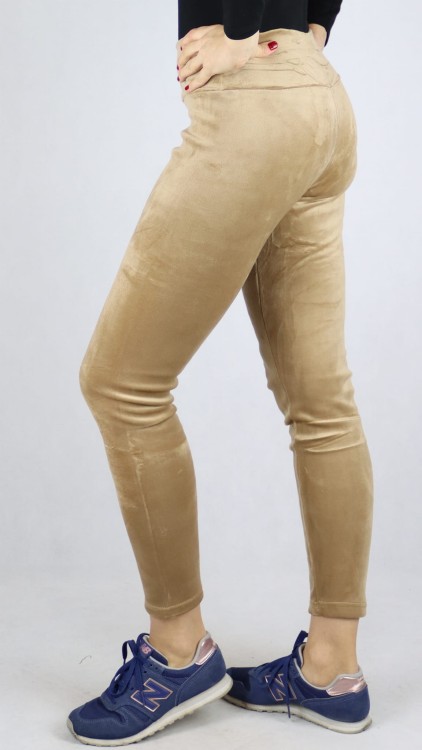 Legginsy welurowe ocieplane futerkiem beżowe