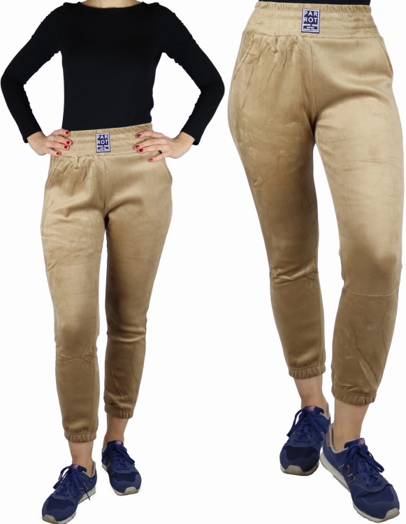 Spodnie dresowe welurowe joggery wysoki stan beżowe