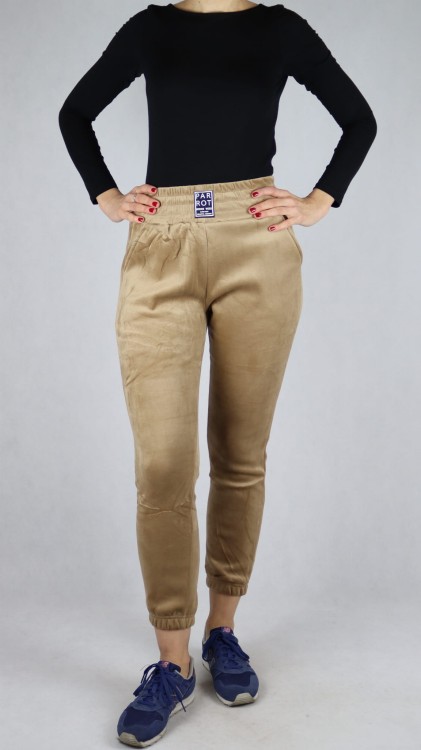 Spodnie dresowe welurowe joggery wysoki stan beżowe