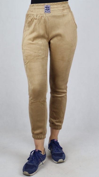 Spodnie dresowe welurowe joggery wysoki stan beżowe