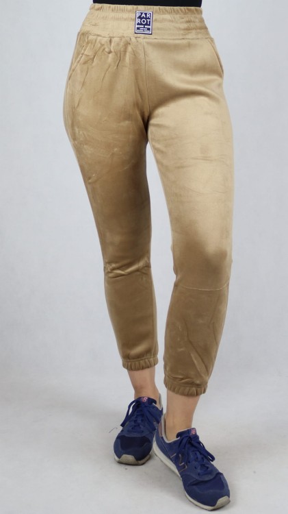 Spodnie dresowe welurowe joggery wysoki stan beżowe