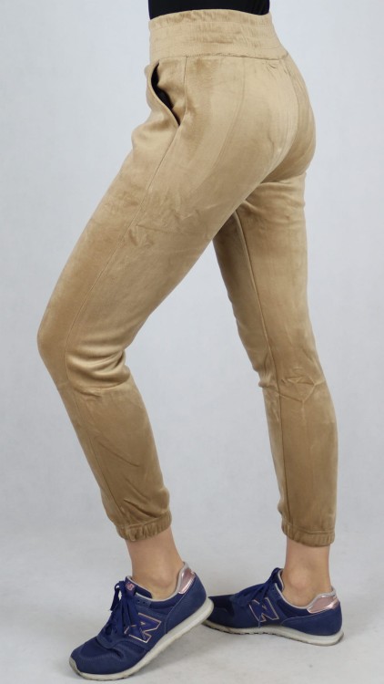 Spodnie dresowe welurowe joggery wysoki stan beżowe