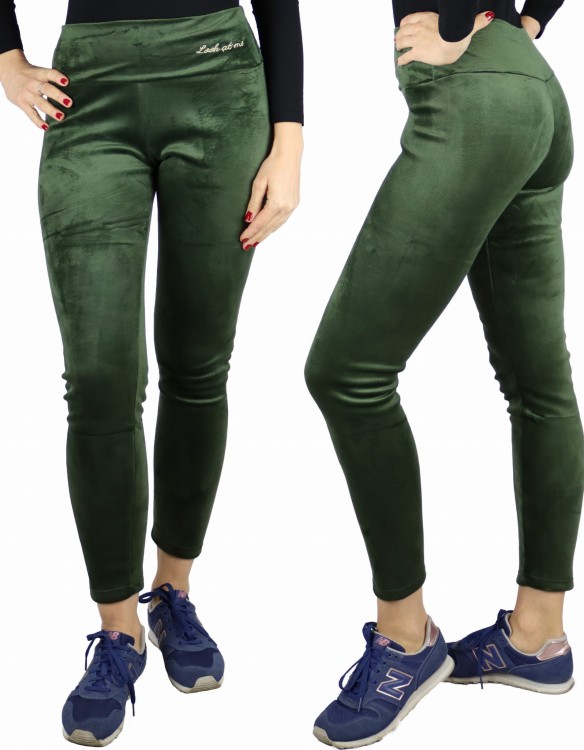 Legginsy welurowe ocieplane futerkiem zielone