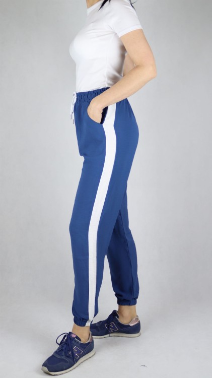 Spodnie letnie dresowe z lampasem niebieskie