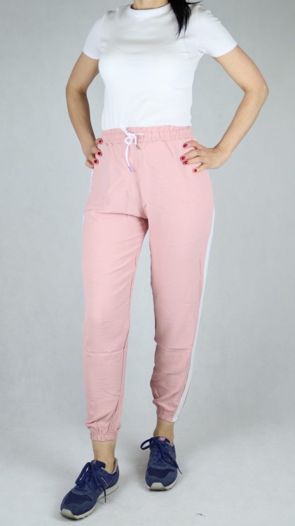 Spodnie letnie dresowe z lampasem różowe