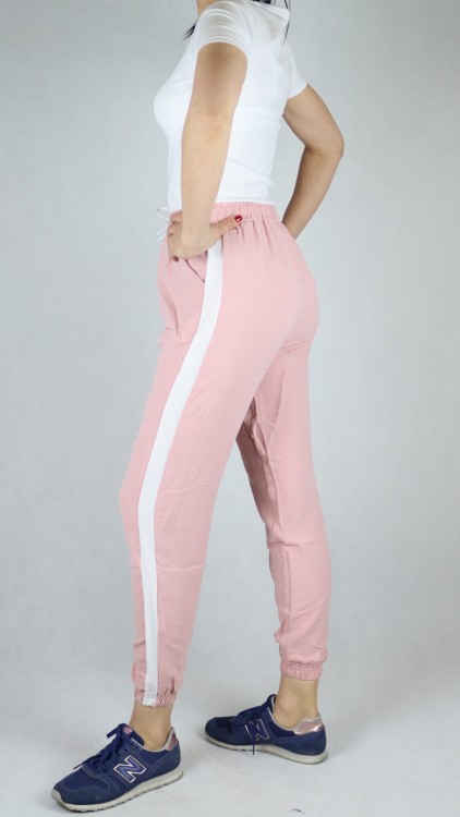 Spodnie letnie dresowe z lampasem różowe