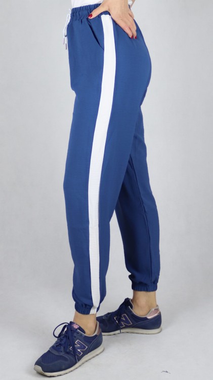 Spodnie letnie dresowe z lampasem niebieskie