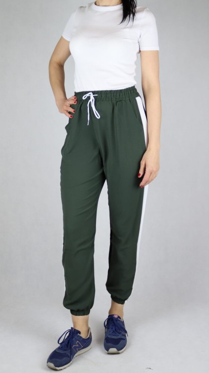 Spodnie letnie dresowe z lampasem ciemno zielone