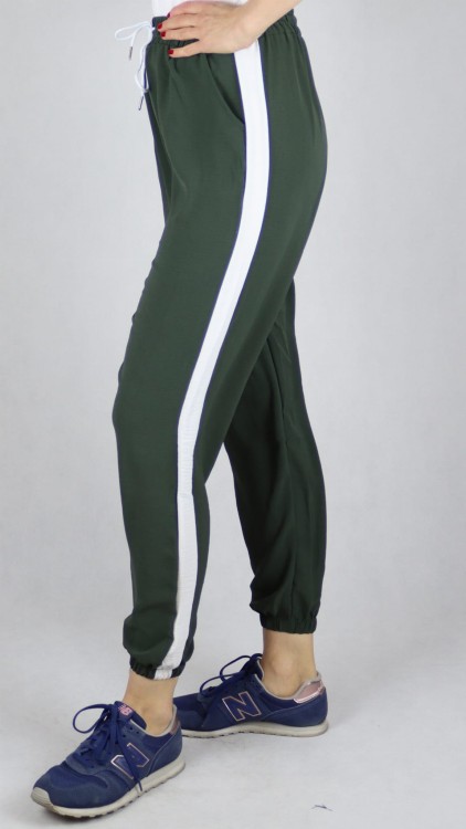 Spodnie letnie dresowe z lampasem ciemno zielone