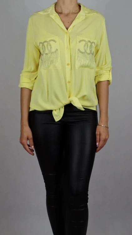 Włoska gładka koszula cyrkonie żółta one size