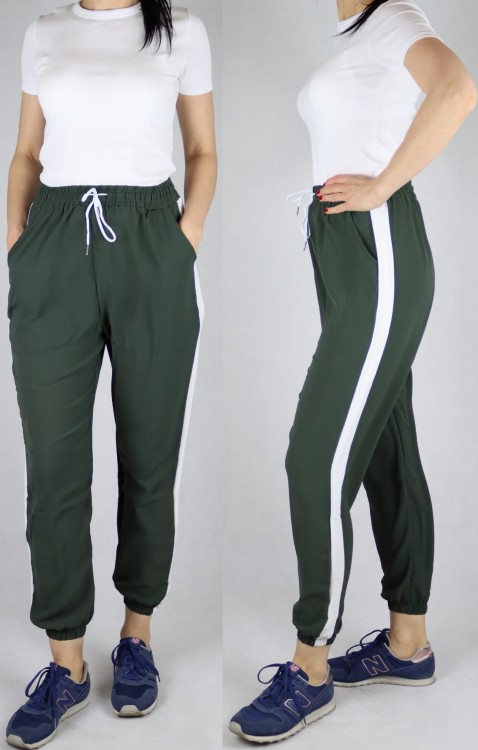 Spodnie letnie dresowe z lampasem ciemno zielone