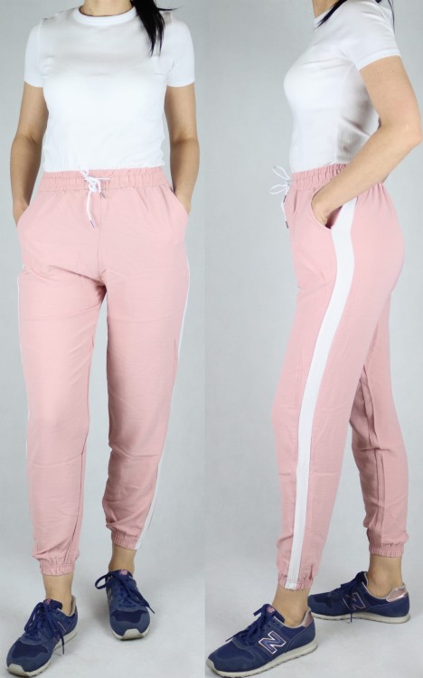 Spodnie letnie dresowe z lampasem różowe