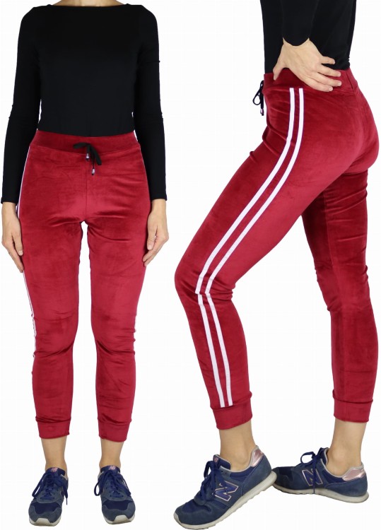 Spodnie welurowe dresowe damskie bordowe