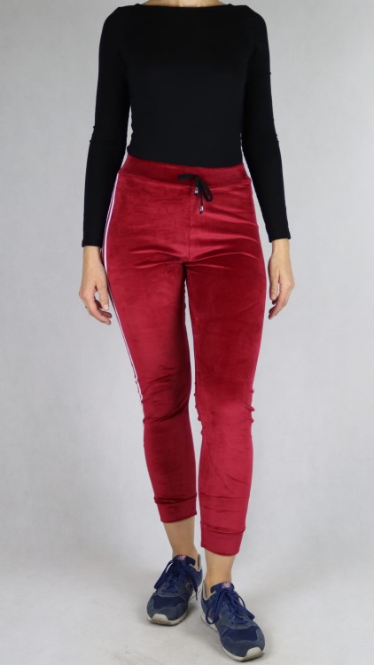 Spodnie welurowe dresowe damskie bordowe