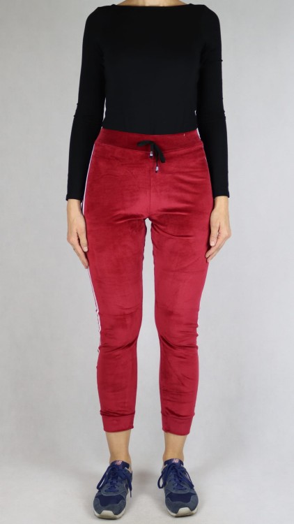 Spodnie welurowe dresowe damskie bordowe
