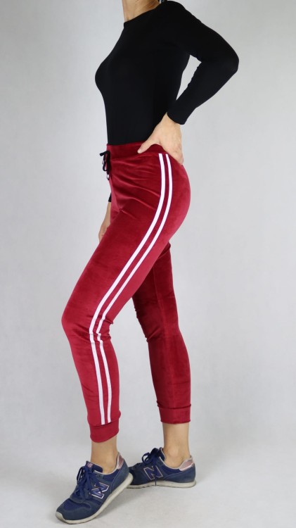 Spodnie welurowe dresowe damskie bordowe
