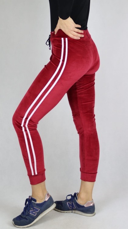 Spodnie welurowe dresowe damskie bordowe