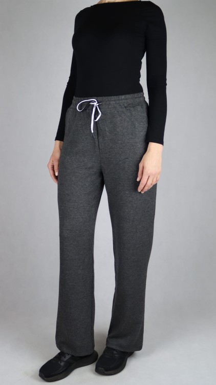 Spodnie dresowe damskie szerokie proste nogawki ciemno szare