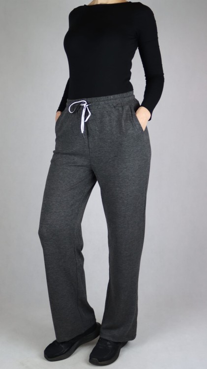 Spodnie dresowe damskie szerokie proste nogawki ciemno szare