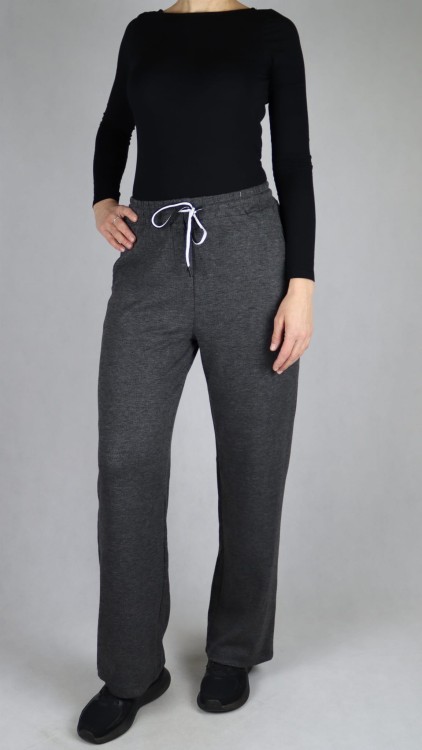 Spodnie dresowe damskie szerokie proste nogawki ciemno szare