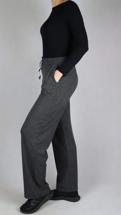 Spodnie dresowe damskie szerokie proste nogawki ciemno szare
