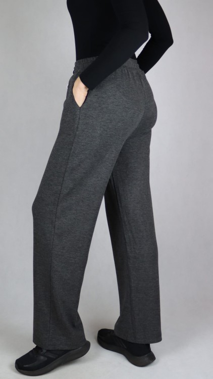 Spodnie dresowe damskie szerokie proste nogawki ciemno szare