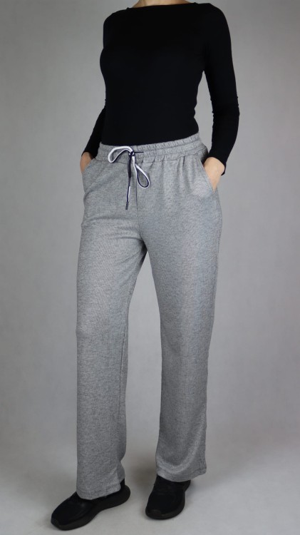Spodnie dresowe damskie szerokie proste nogawki jasno szare