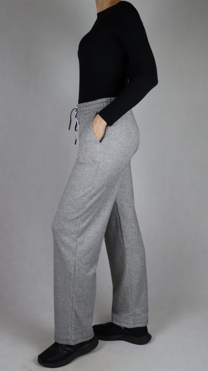 Spodnie dresowe damskie szerokie proste nogawki jasno szare