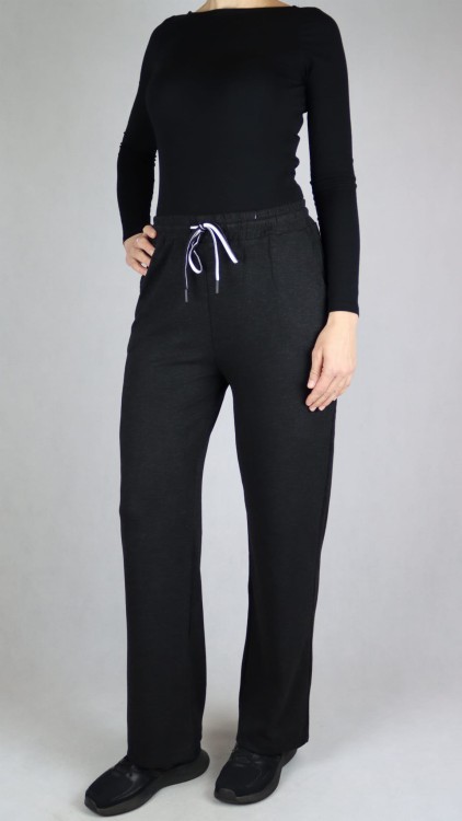 Spodnie dresowe damskie szerokie proste nogawki czarne