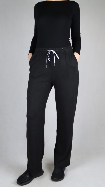 Spodnie dresowe damskie szerokie proste nogawki czarne