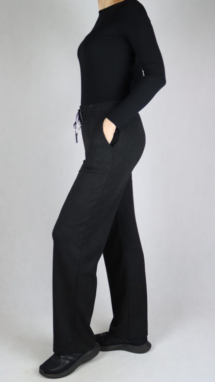 Spodnie dresowe damskie szerokie proste nogawki czarne