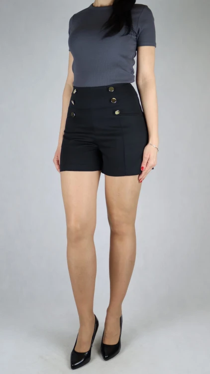 Spodenki damskie materiałowe na zamek z guzikami czarne