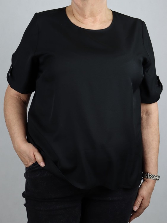 Bluzka damska krótki rękaw koszulka T-shirt duży rozmiar guzik czarna