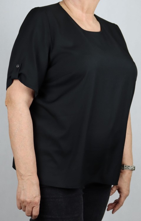 Bluzka damska krótki rękaw koszulka T-shirt duży rozmiar guzik czarna