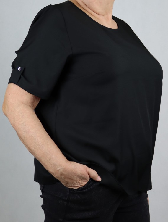 Bluzka damska krótki rękaw koszulka T-shirt duży rozmiar guzik czarna