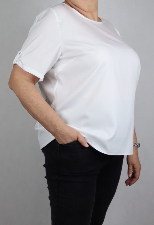 Bluzka damska krótki rękaw koszulka T-shirt duży rozmiar guzik biała