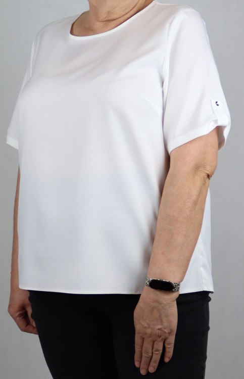 Bluzka damska krótki rękaw koszulka T-shirt duży rozmiar guzik biała