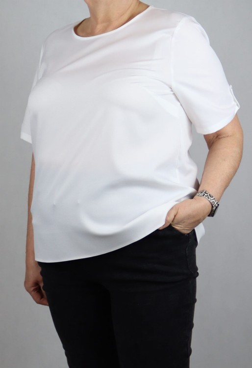 Bluzka damska krótki rękaw koszulka T-shirt duży rozmiar guzik biała