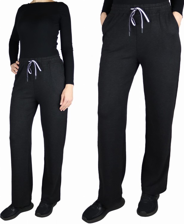 Spodnie dresowe damskie szerokie proste nogawki czarne