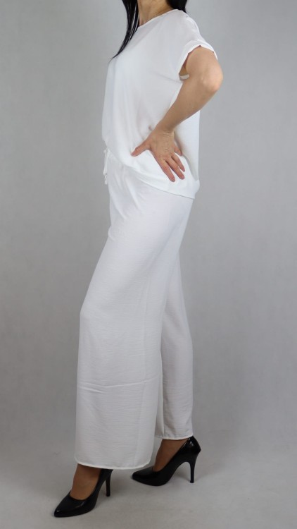 Komplet damski biały bluzka z krótkim rękawem i spodnie