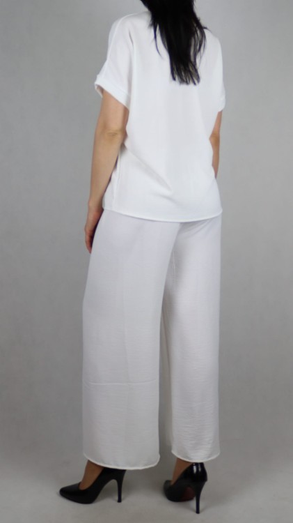 Komplet damski biały bluzka z krótkim rękawem i spodnie